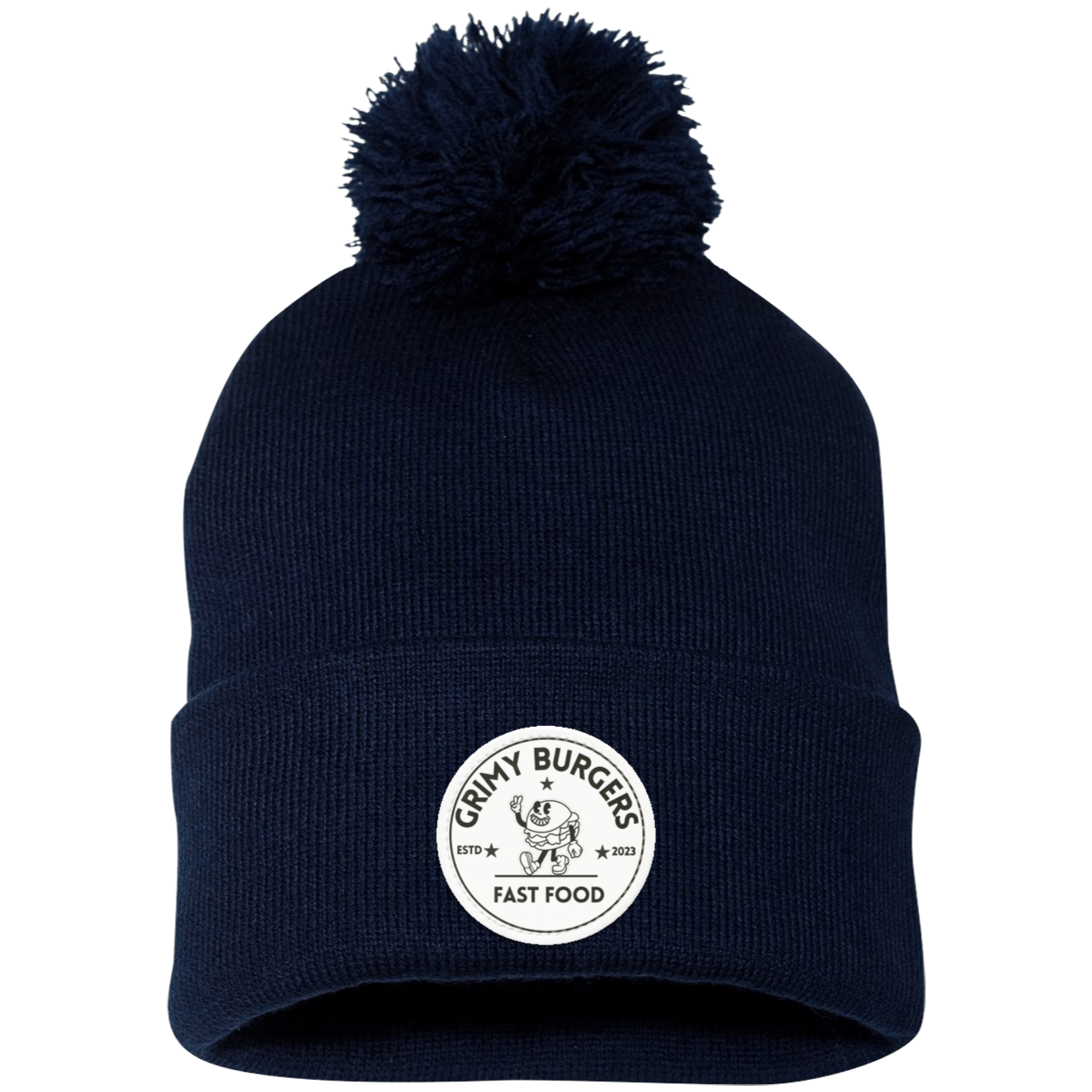 Grimy Burgers Pom Pom Knit Cap - Patch