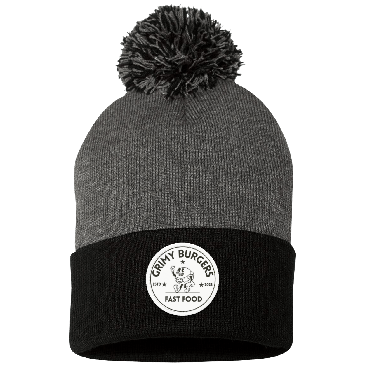 Grimy Burgers Pom Pom Knit Cap - Patch