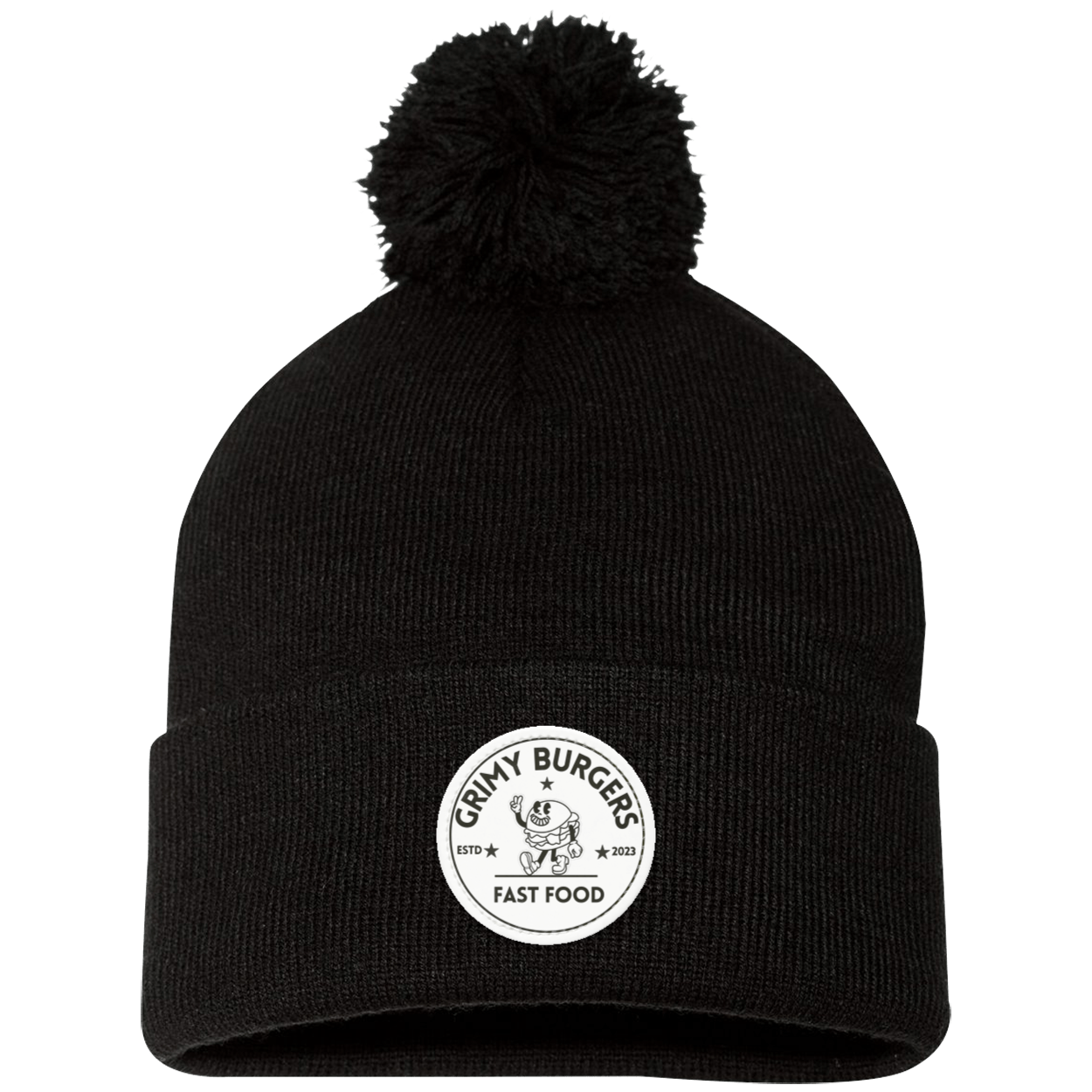 Grimy Burgers Pom Pom Knit Cap - Patch